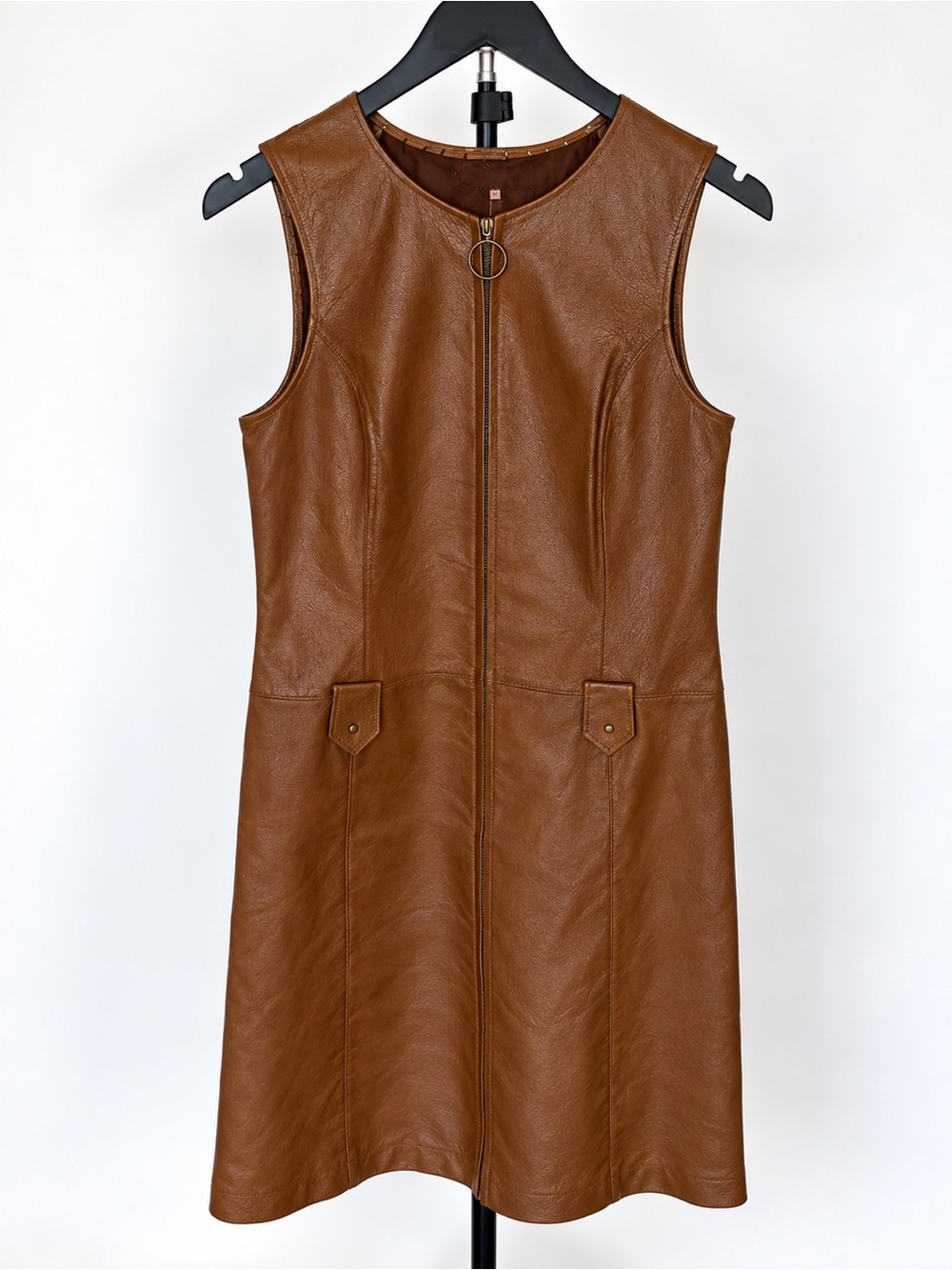 Brown Leather Shift Dress. Size 40.